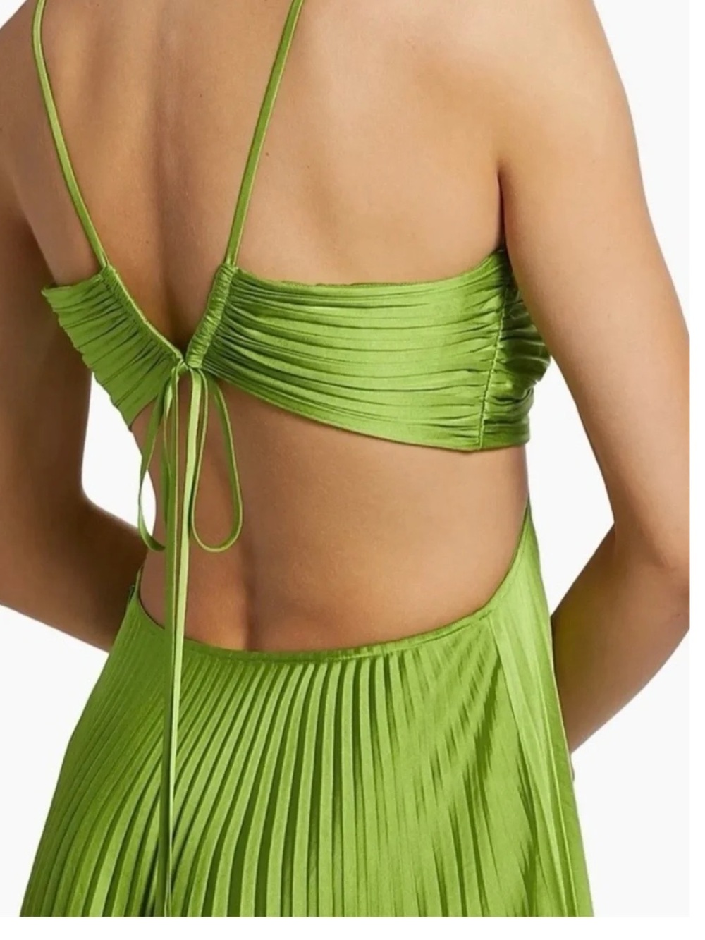 A.L.C. Strapless Pleated Maxi Dress in Lime Green - Picture 6 of 15